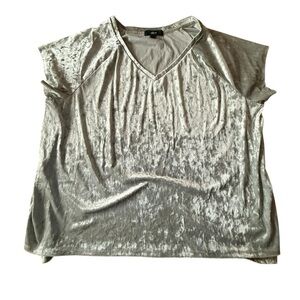 Ellos Boxy Silver Velvet V-Neck Cap Sleeve T-Shirt 1X
